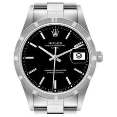 Rolex Date Black Dial Oyster Bracelet Steel Mens Watch 15210