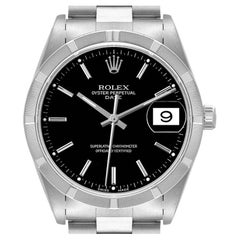 Rolex Date Black Dial Oyster Bracelet Steel Mens Watch 15210