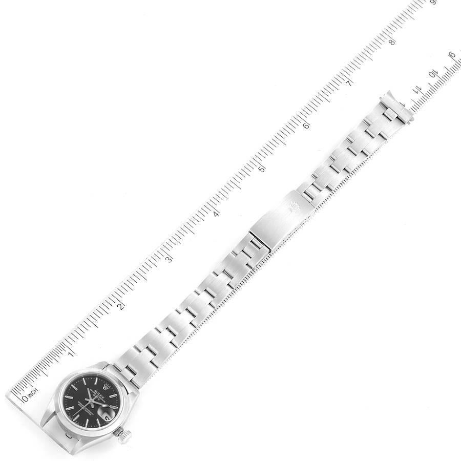 Rolex Datum schwarzes Zifferblatt glatte Lünette Stahl Damenuhr 79160 im Angebot 6