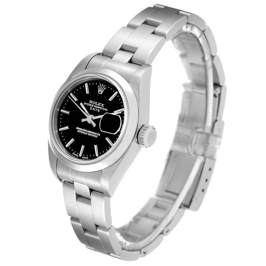 Women's Rolex Date Black Dial Smooth Bezel Steel Ladies Watch 79160 For Sale