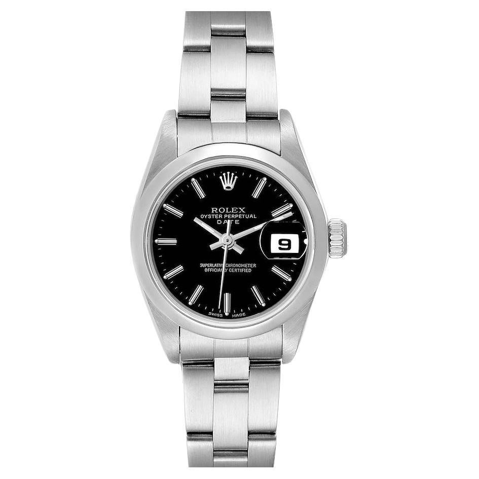Rolex Date Black Dial Smooth Bezel Steel Ladies Watch 79160 For Sale