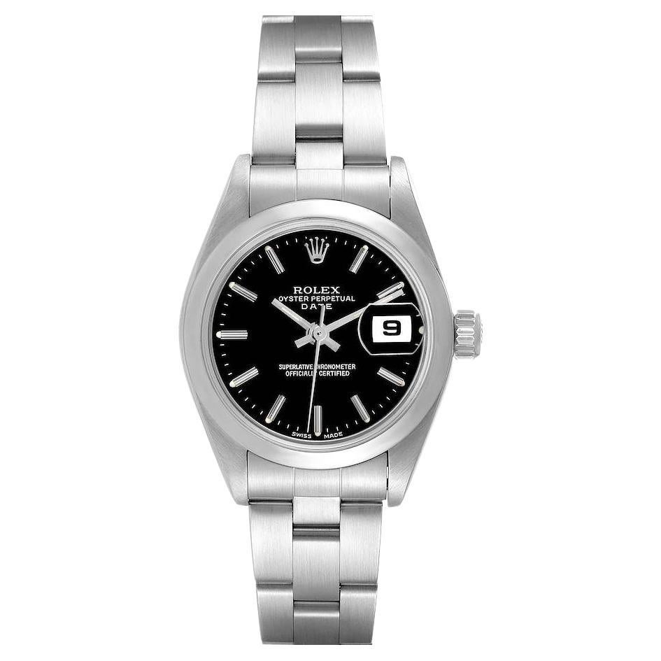 Rolex Date Black Dial Smooth Bezel Steel Ladies Watch 79160