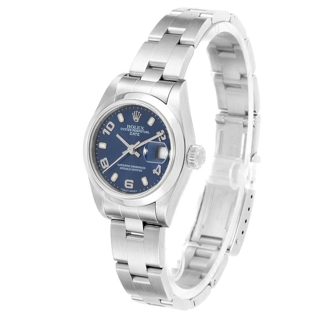 Women's Rolex Date Blue Dial Domed Bezel Steel Ladies Watch 79160 For Sale