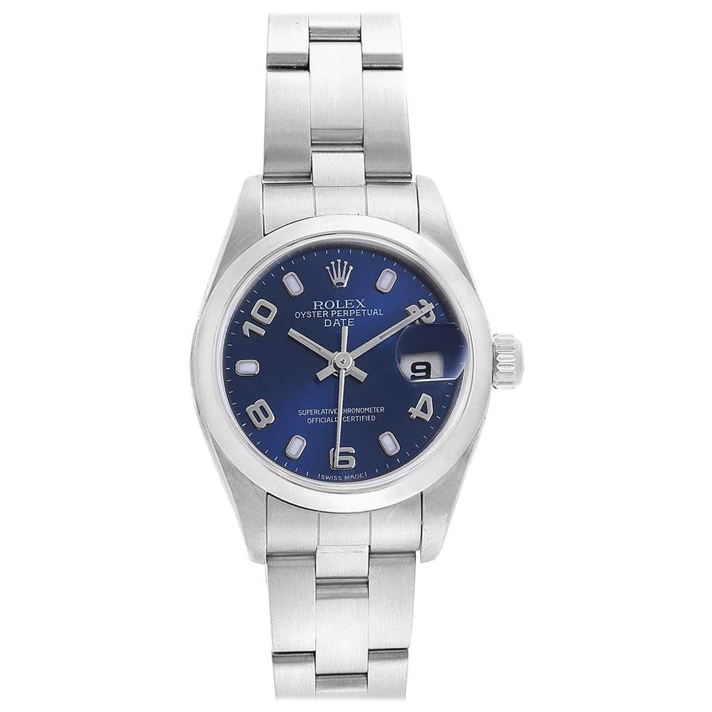 Rolex Date Blue Dial Domed Bezel Steel Ladies Watch 79160 For Sale