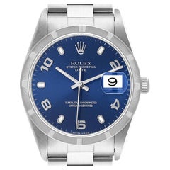Rolex Date Cadran Bleu Moteur Tourné Lunette Acier Montre Homme 15210 Boîte Papiers