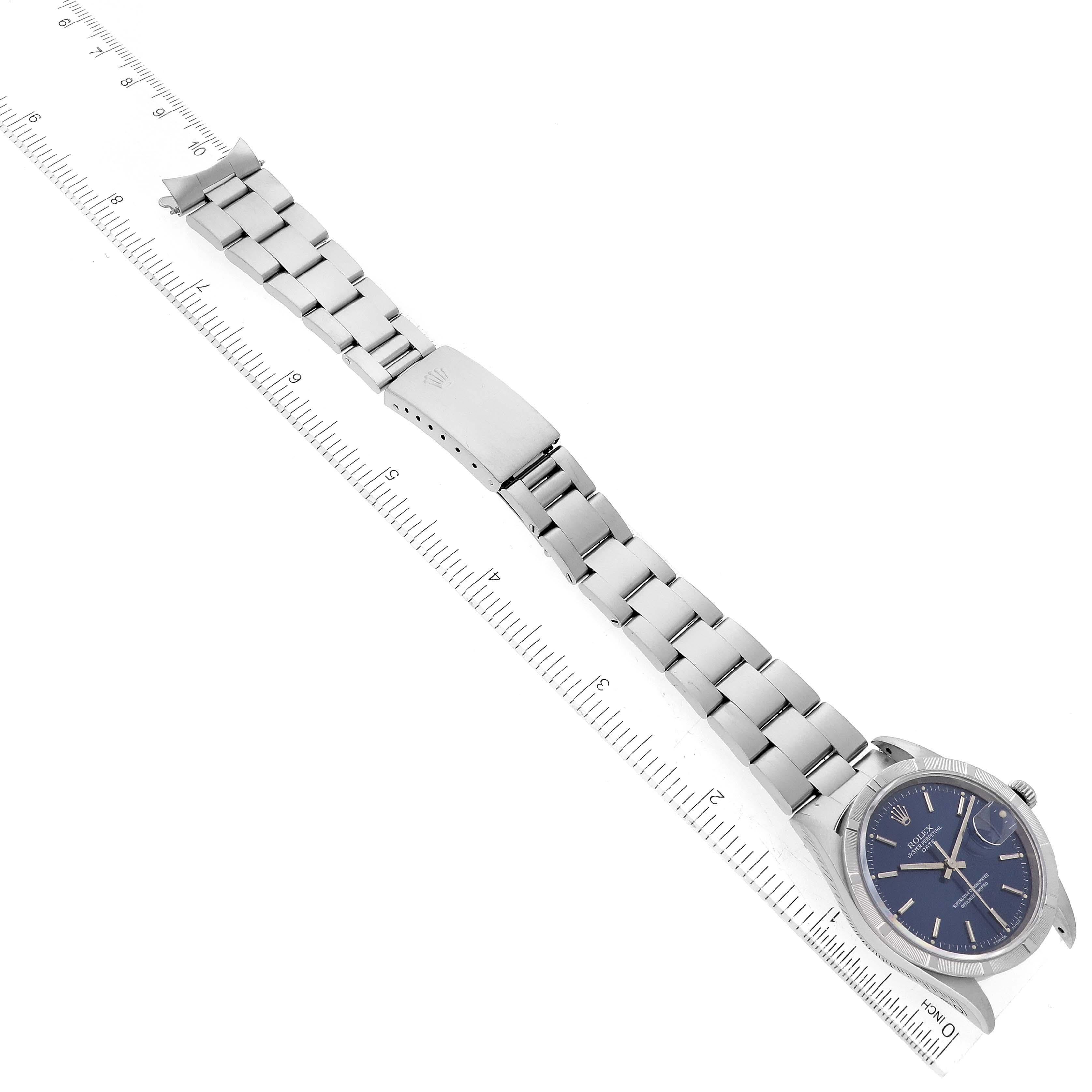 Rolex Montre pour homme Date avec cadran bleu et lunette tournée en acier 15210 7