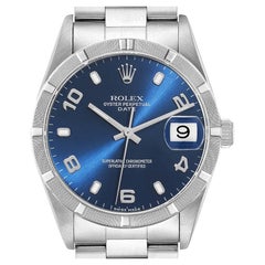 Rolex Montre pour homme Date avec cadran bleu et lunette tournée en acier 15210
