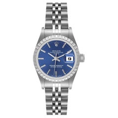 Rolex Date Blaues Zifferblatt Jubiläumsarmband Stahl Damenuhr 69240 Box Papiere