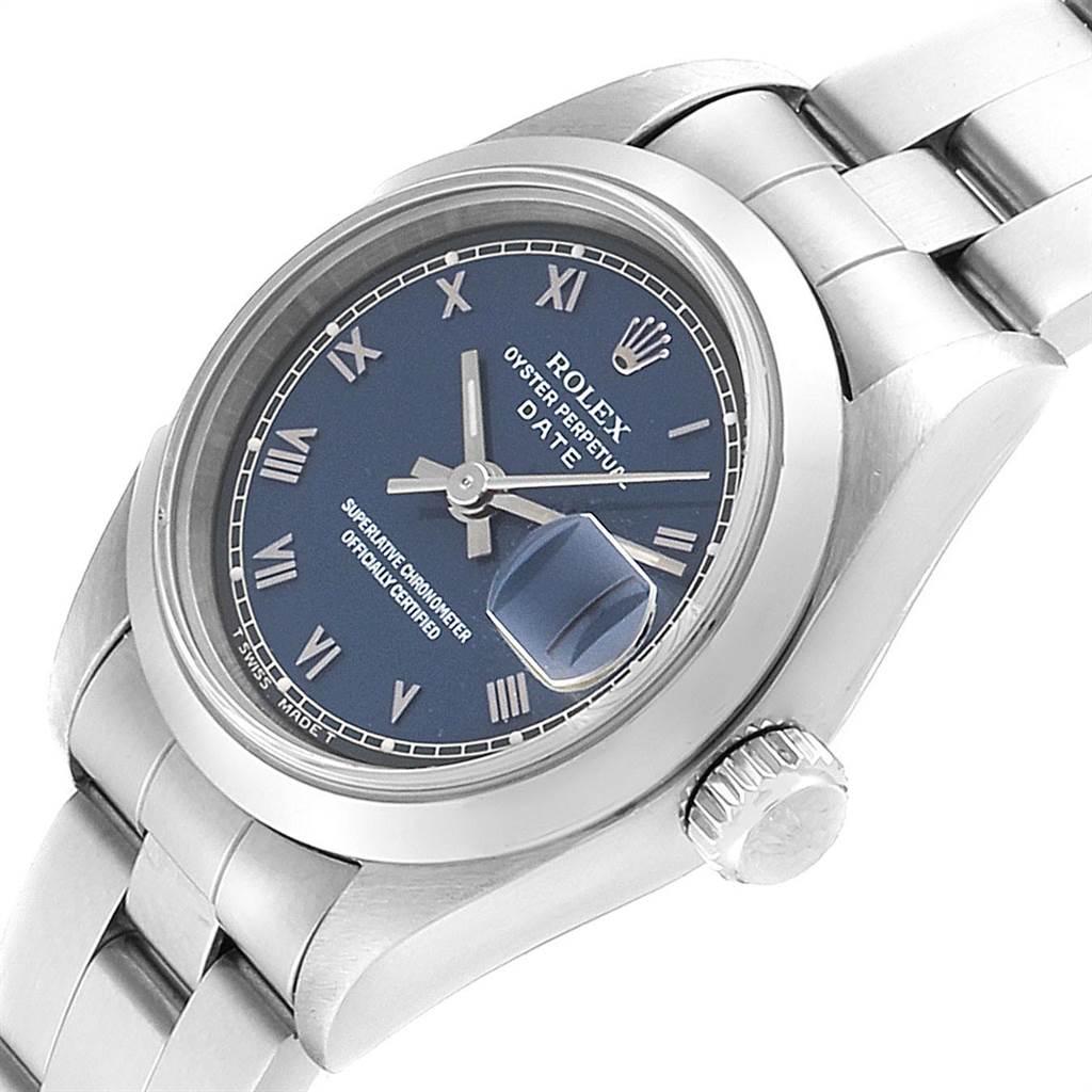 Rolex Date Blue Dial Oyster Bracelet Steel Ladies Watch 69160 2