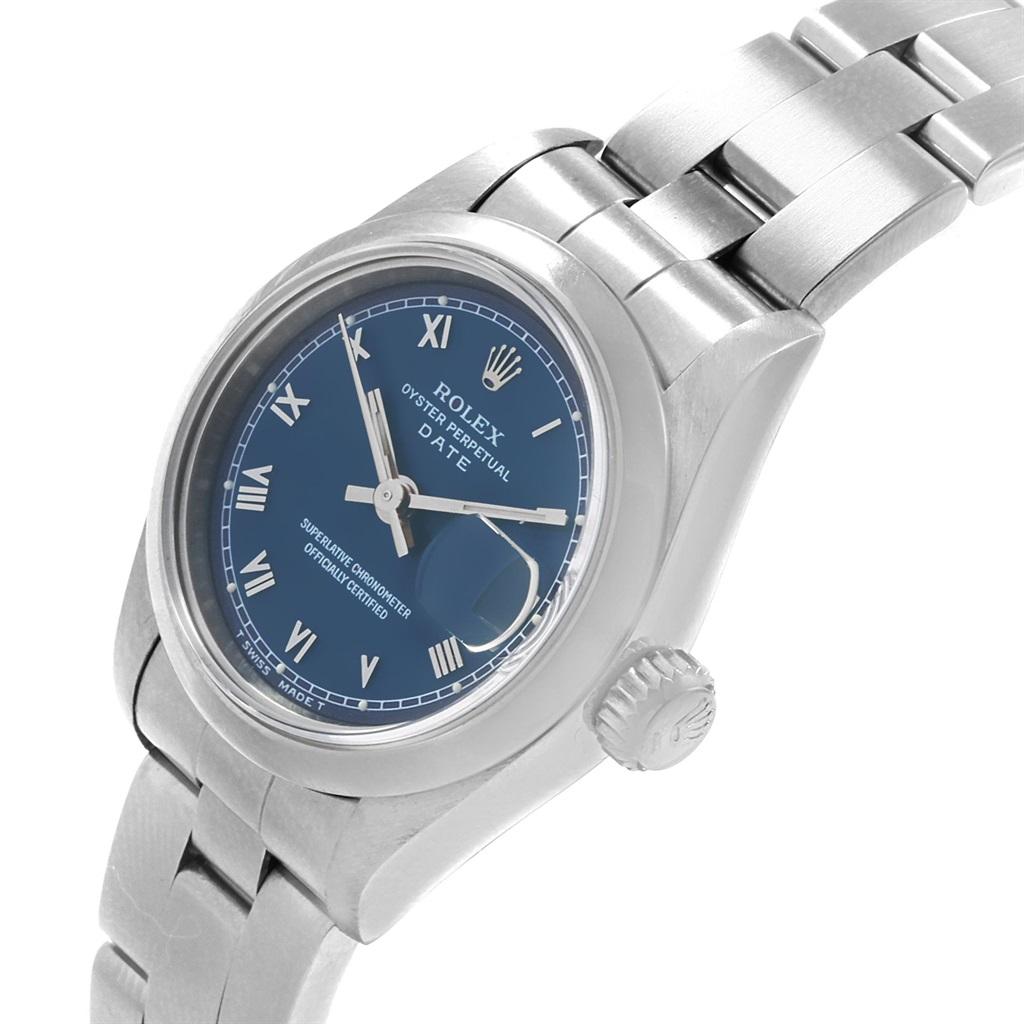 Rolex Date Blue Dial Oyster Bracelet Steel Ladies Watch 69160 For Sale 4
