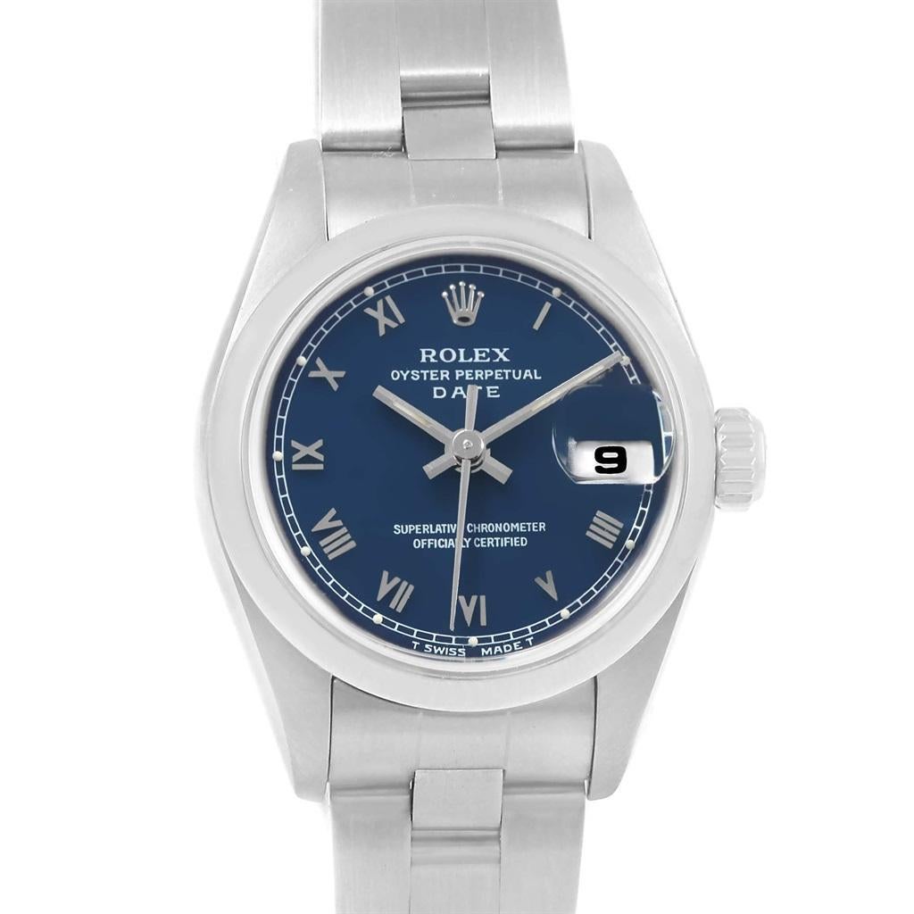 Rolex Date Blue Dial Oyster Bracelet Steel Ladies Watch 69160 For Sale