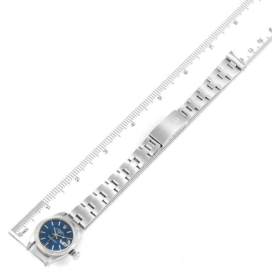 Rolex Date Blue Dial Oyster Bracelet Steel Ladies Watch 69160 Papers For Sale 5