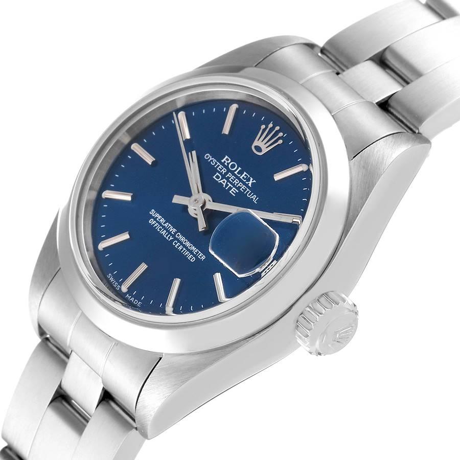 Women's Rolex Date Blue Dial Oyster Bracelet Steel Ladies Watch 69160 Papers For Sale
