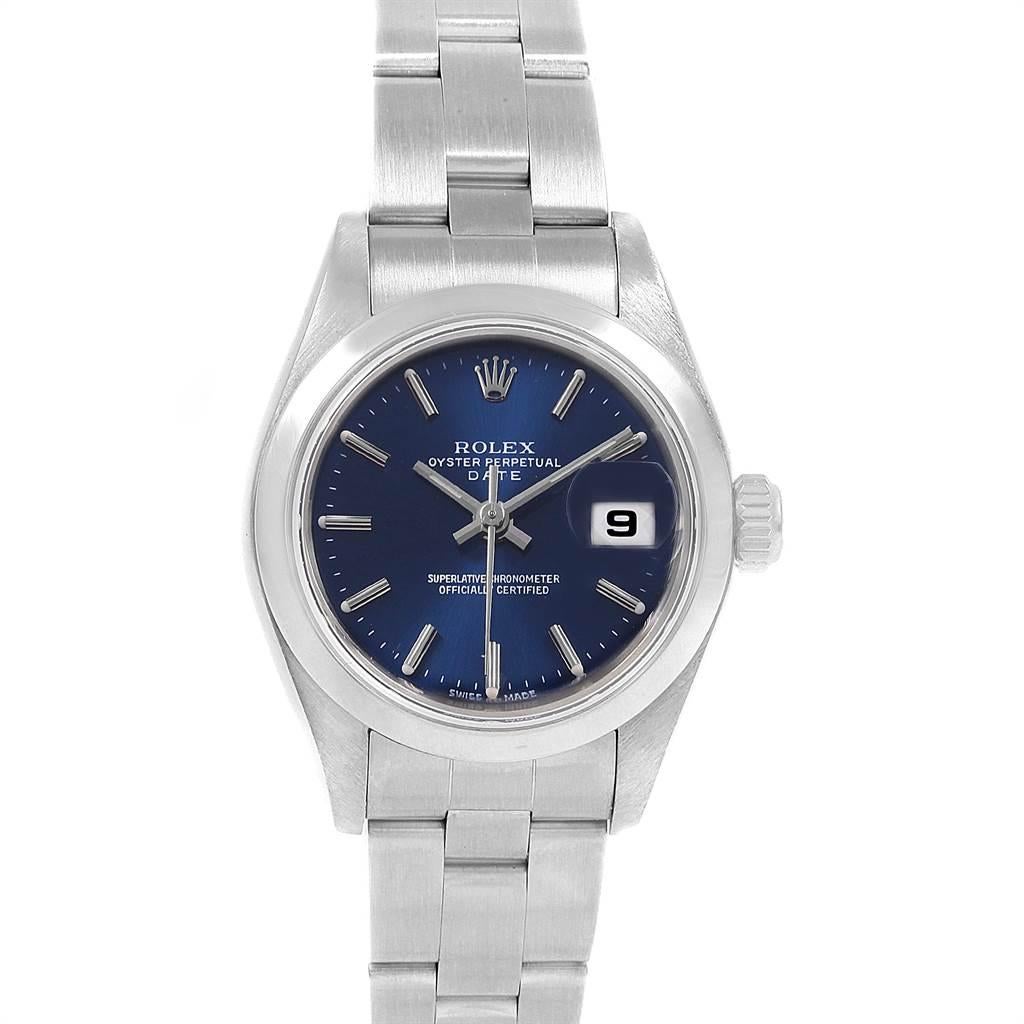 Rolex Date Blue Dial Oyster Bracelet Steel Ladies Watch 79160 In Excellent Condition In Atlanta, GA