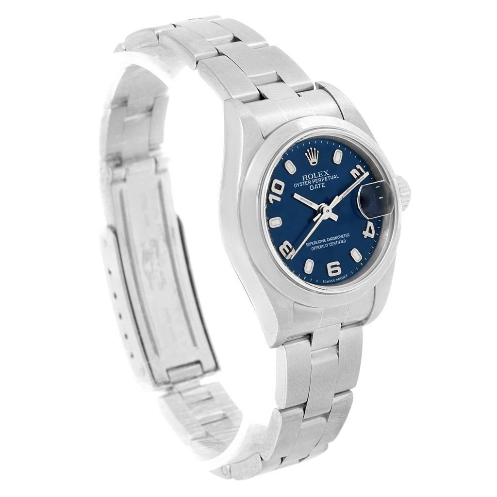 Women's Rolex Date Blue Dial Oyster Bracelet Steel Ladies Watch 79240 For Sale