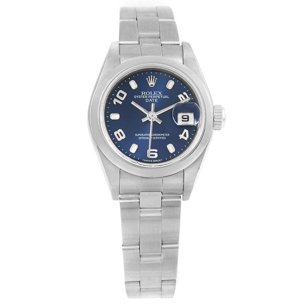Rolex Date Blue Dial Oyster Bracelet Steel Ladies Watch 79240 For Sale