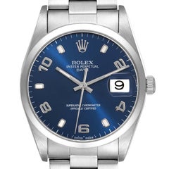 Rolex Date Blue Dial Oyster Bracelet Steel Mens Watch 15200 Box Papers