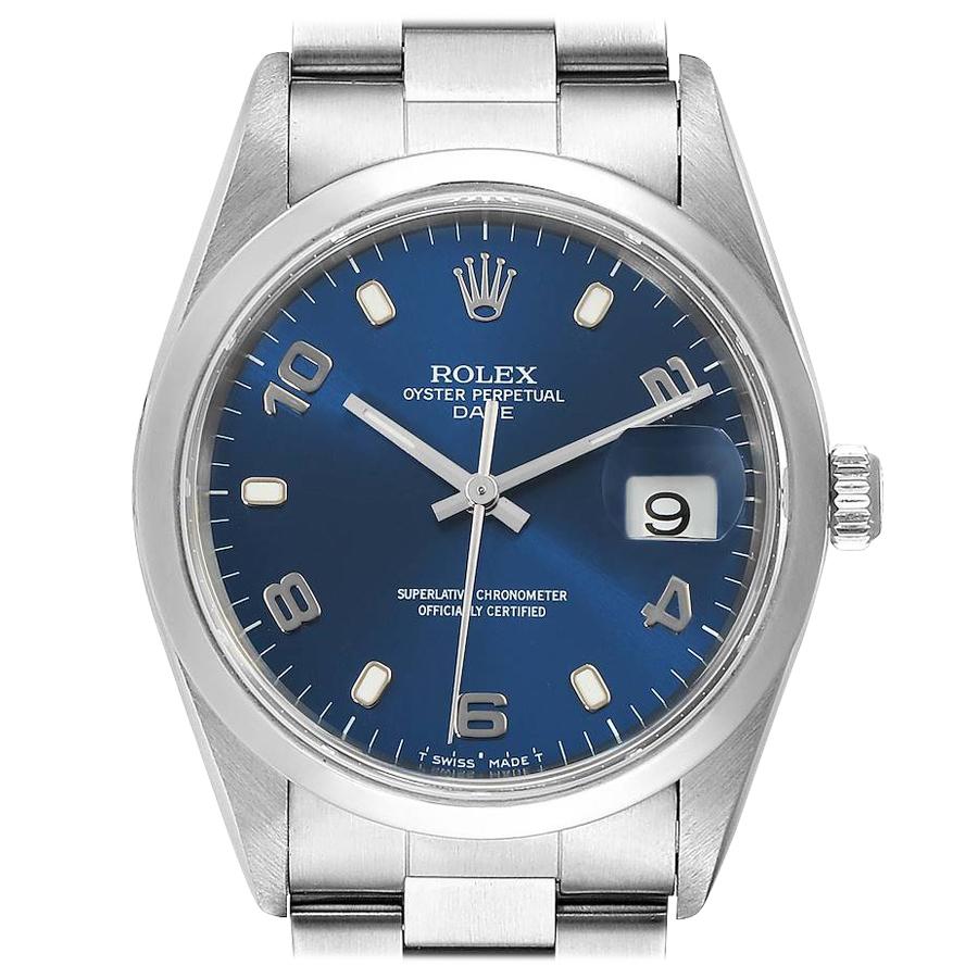 Rolex Date Blue Dial Oyster Bracelet Steel Men's Watch 15200 For Sale