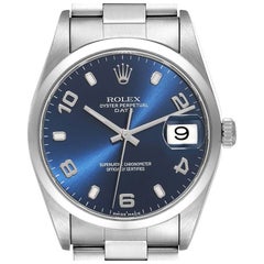 Rolex Date Blue Dial Oyster Bracelet Steel Mens Watch 15200