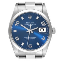 Rolex Date Blue Dial Oyster Bracelet Steel Mens Watch 15200