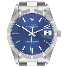 Rolex Date Blue Dial Oyster Bracelet Steel Mens Watch 15210 Box Papers