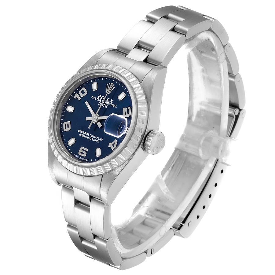 Women's Rolex Date Blue Dial Oyster Bracelet Steel Watch 79240 For Sale