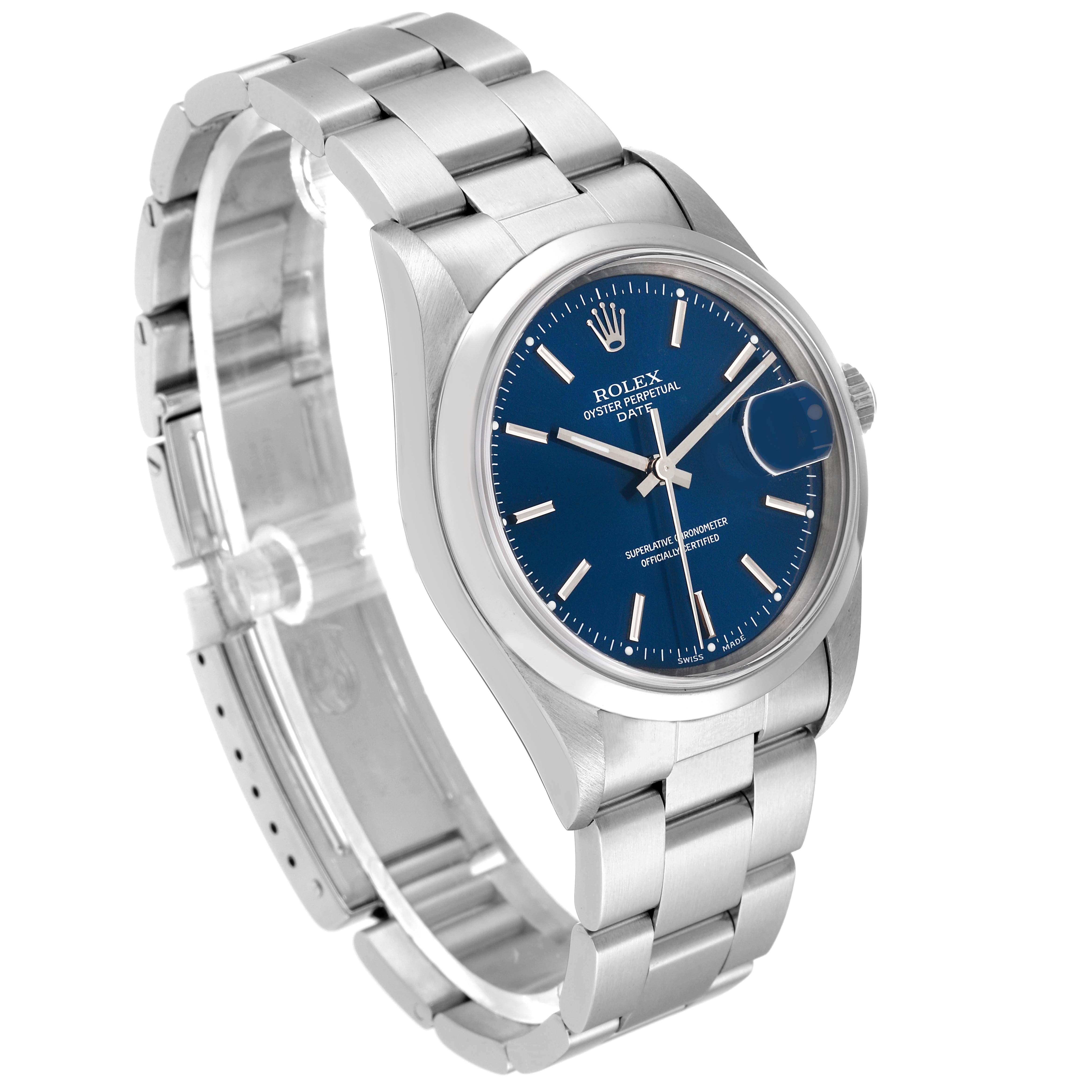 Rolex Date Cadran bleu Lunette lisse Acier Montre Homme 15200 Box Papers 6