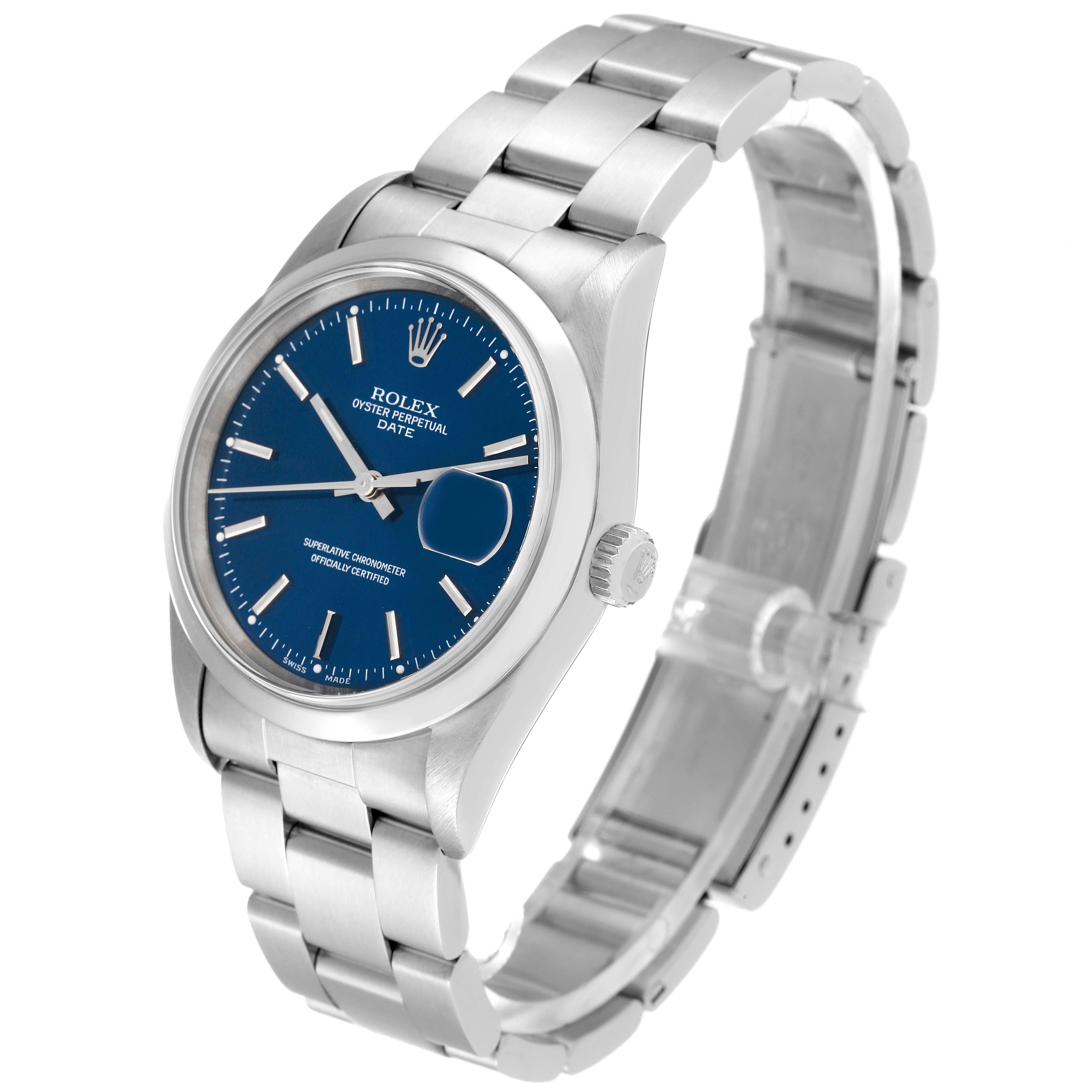 Rolex Date Cadran bleu Lunette lisse Acier Montre Homme 15200 Box Papers 7