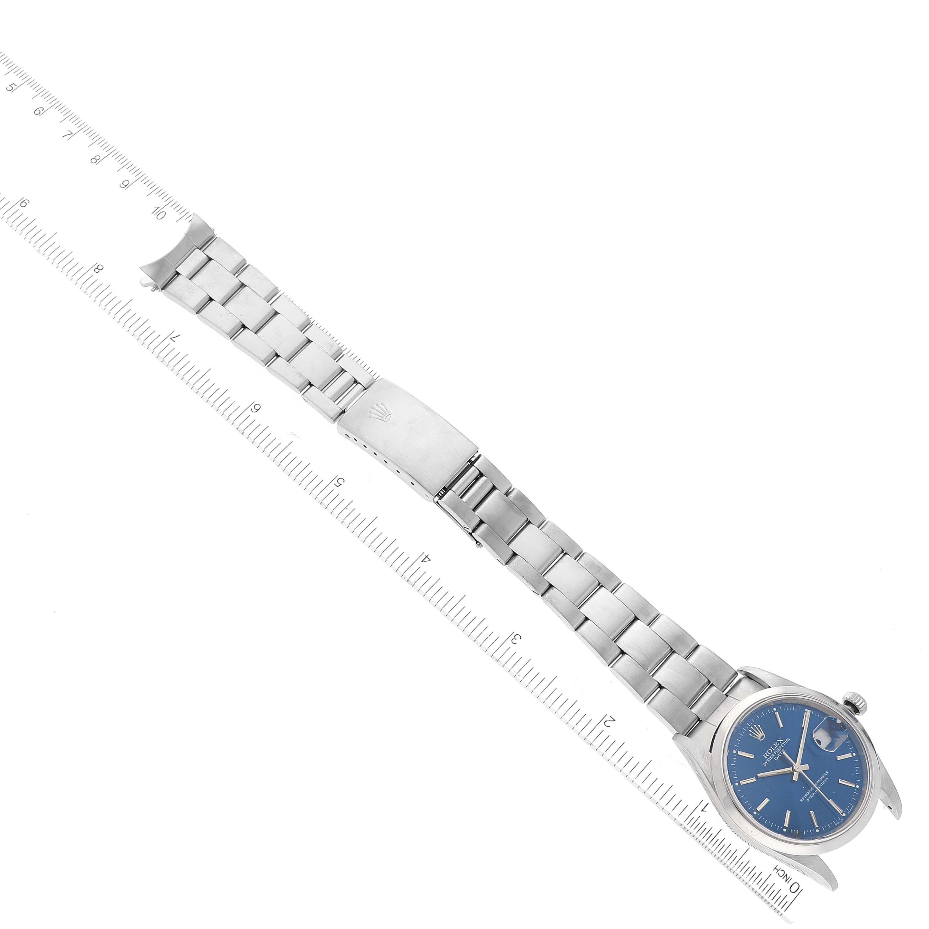 Rolex Date Cadran bleu Lunette lisse Acier Montre Homme 15200 Box Papers 2