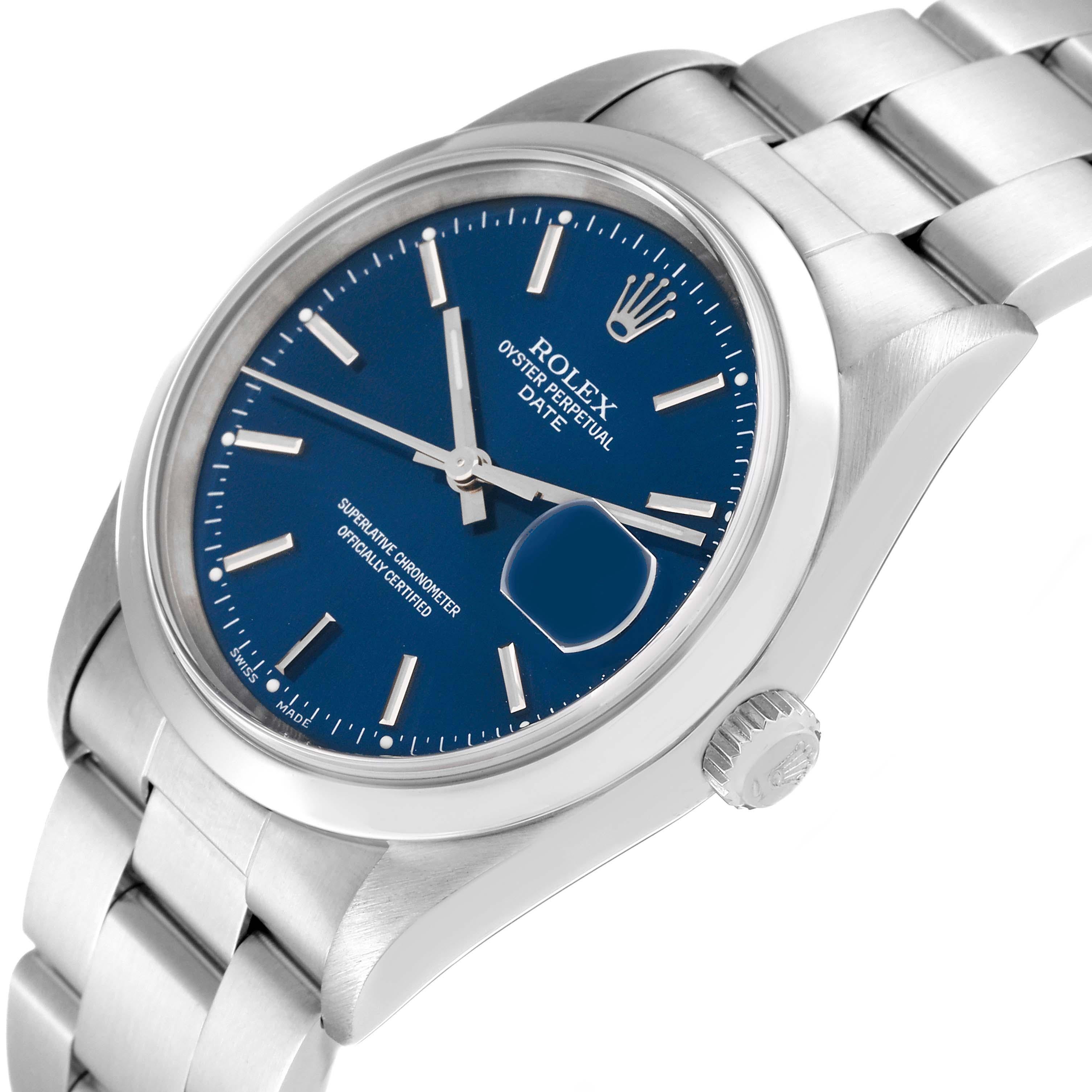 Rolex Date Cadran bleu Lunette lisse Acier Montre Homme 15200 Box Papers 4