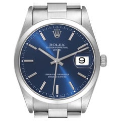 Rolex Date Blue Dial Smooth Bezel Steel Mens Watch 15200 Box Papers