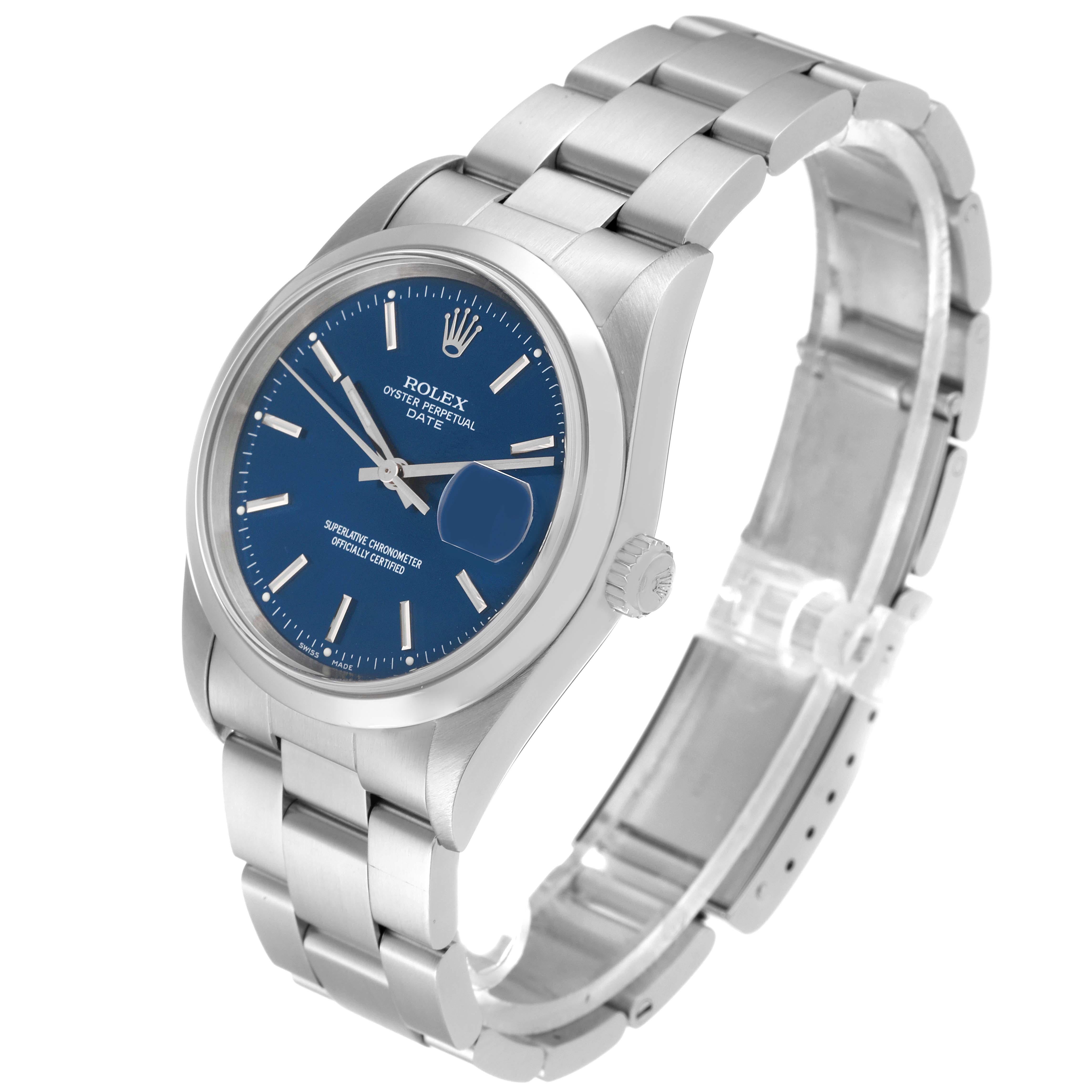 Rolex Date Blue Dial Smooth Bezel Steel Mens Watch 15200 2