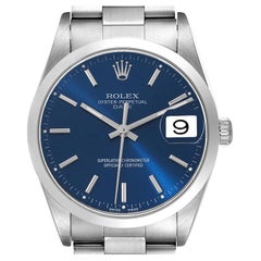 Rolex Date Quadrante Blu Lunetta Liscia Orologio Uomo Acciaio 15200