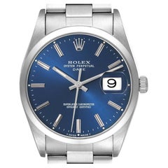 Rolex Date Blue Dial Smooth Bezel Steel Mens Watch 15200