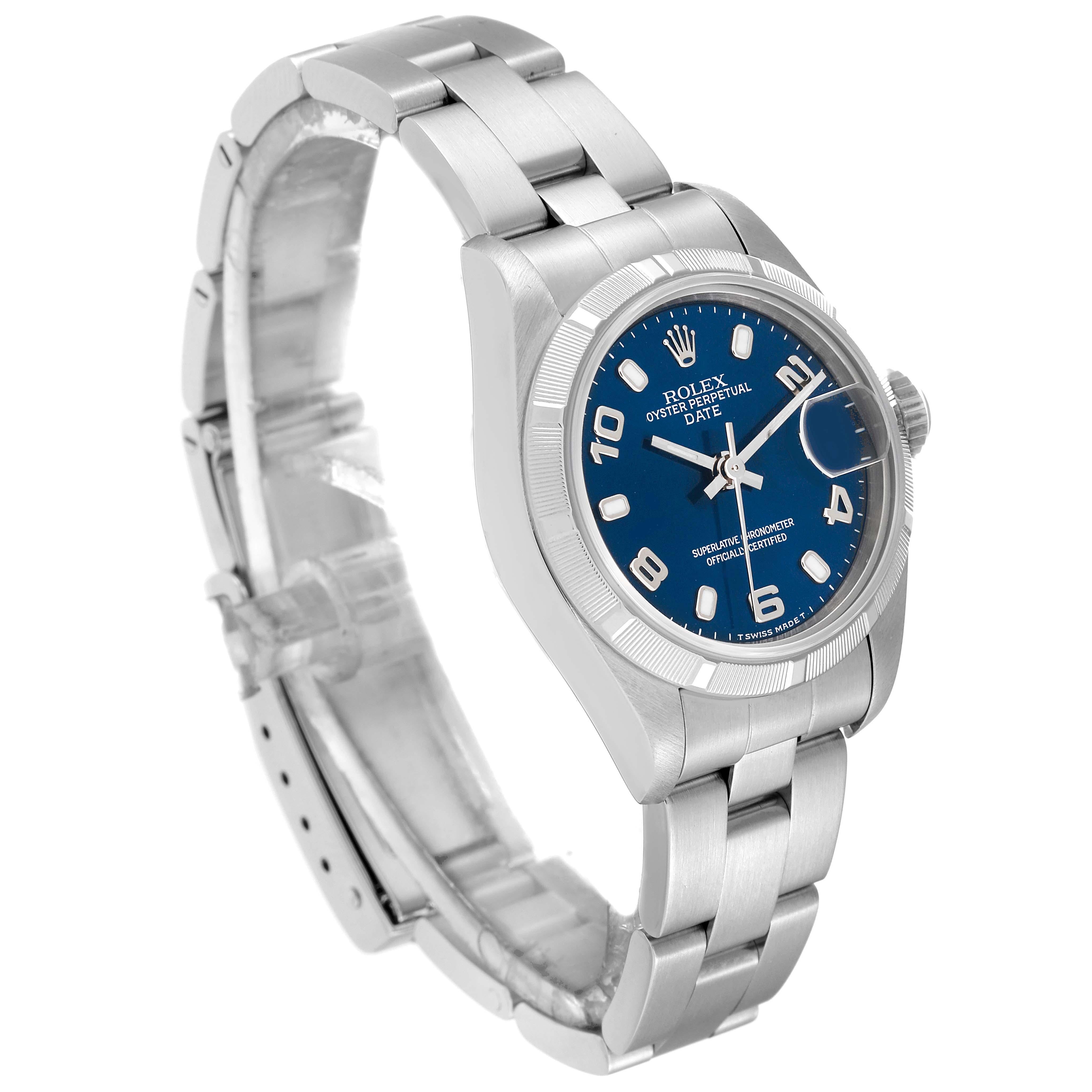 Rolex Montre Date en acier avec cadran bleu, pour femmes 69190 2