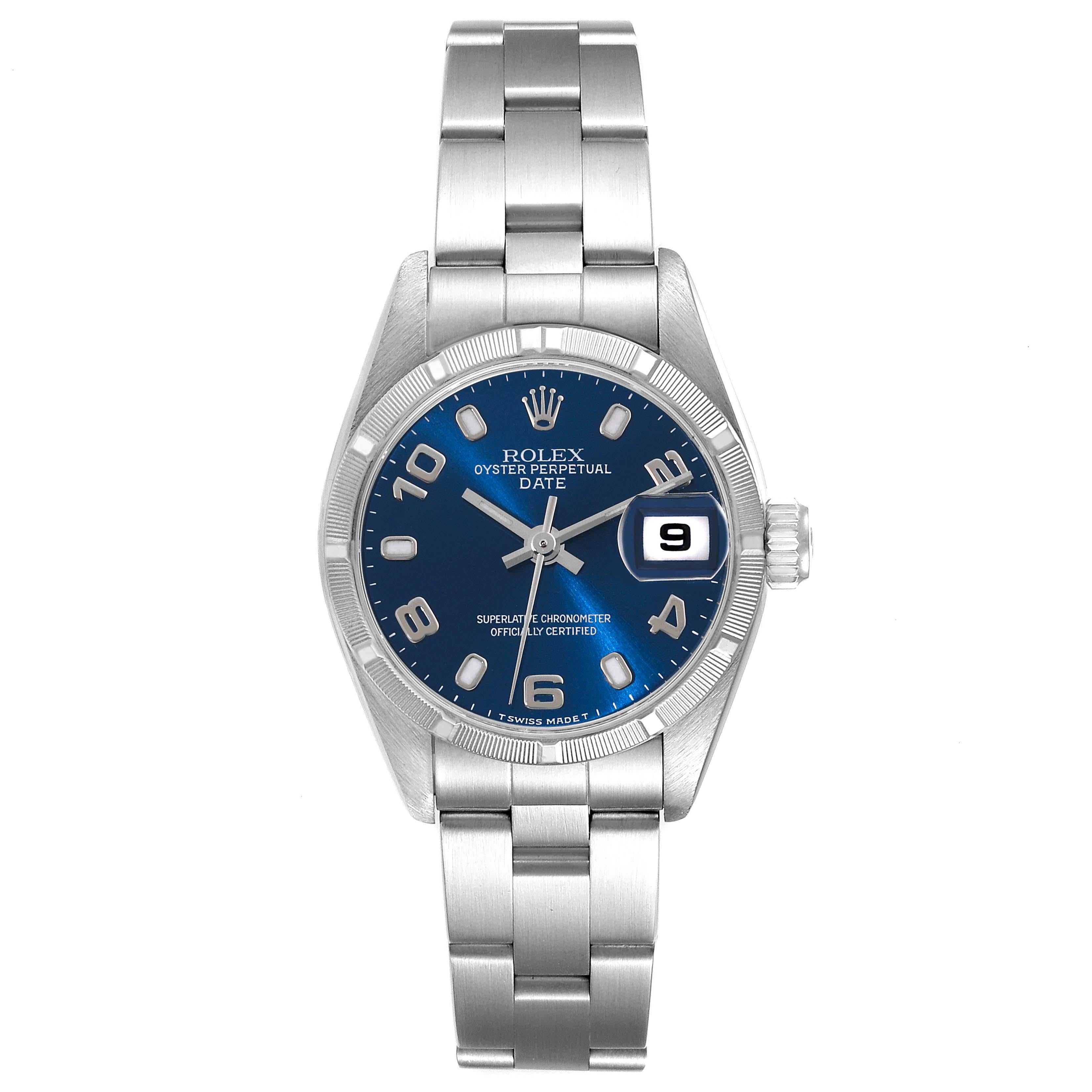 Rolex Montre Date en acier avec cadran bleu, pour femmes 69190 5