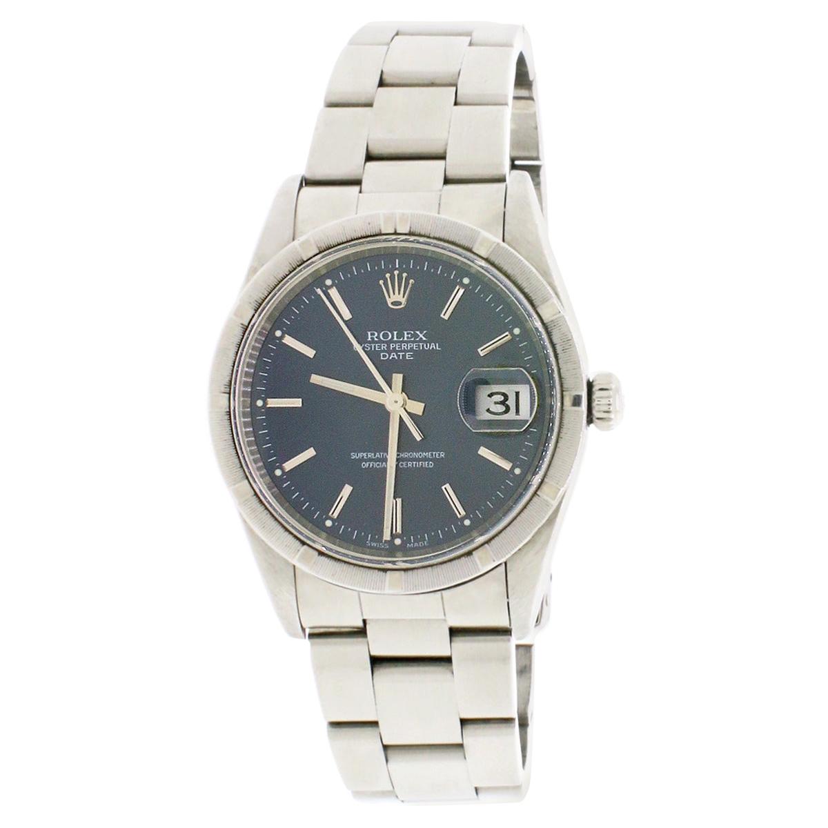 Rolex Date Blue Index Dial Automatic Stainless Steel Oyster Watch 15210 For Sale
