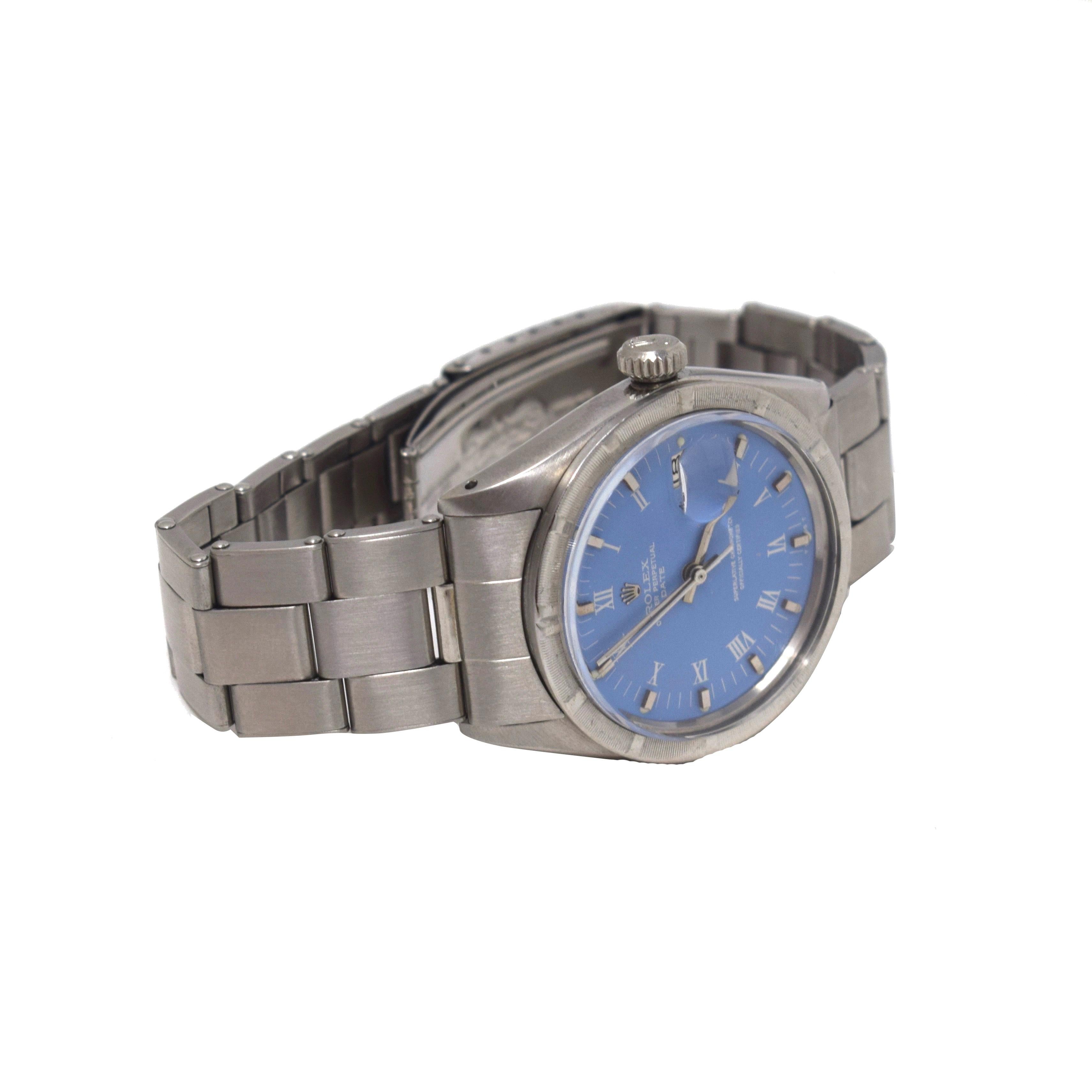 Brilliance Jewels, Miami
Questions? Call Us Anytime!
786,482,8100

Brand: Rolex

Model Number: 1501

Model Name:  Date

Serial Number:  9,8**** (either 1953 or 1963)

Movement: Automatic

Case Size:  35 mm

Dial Color: Blue

Dial: Roman Numerals