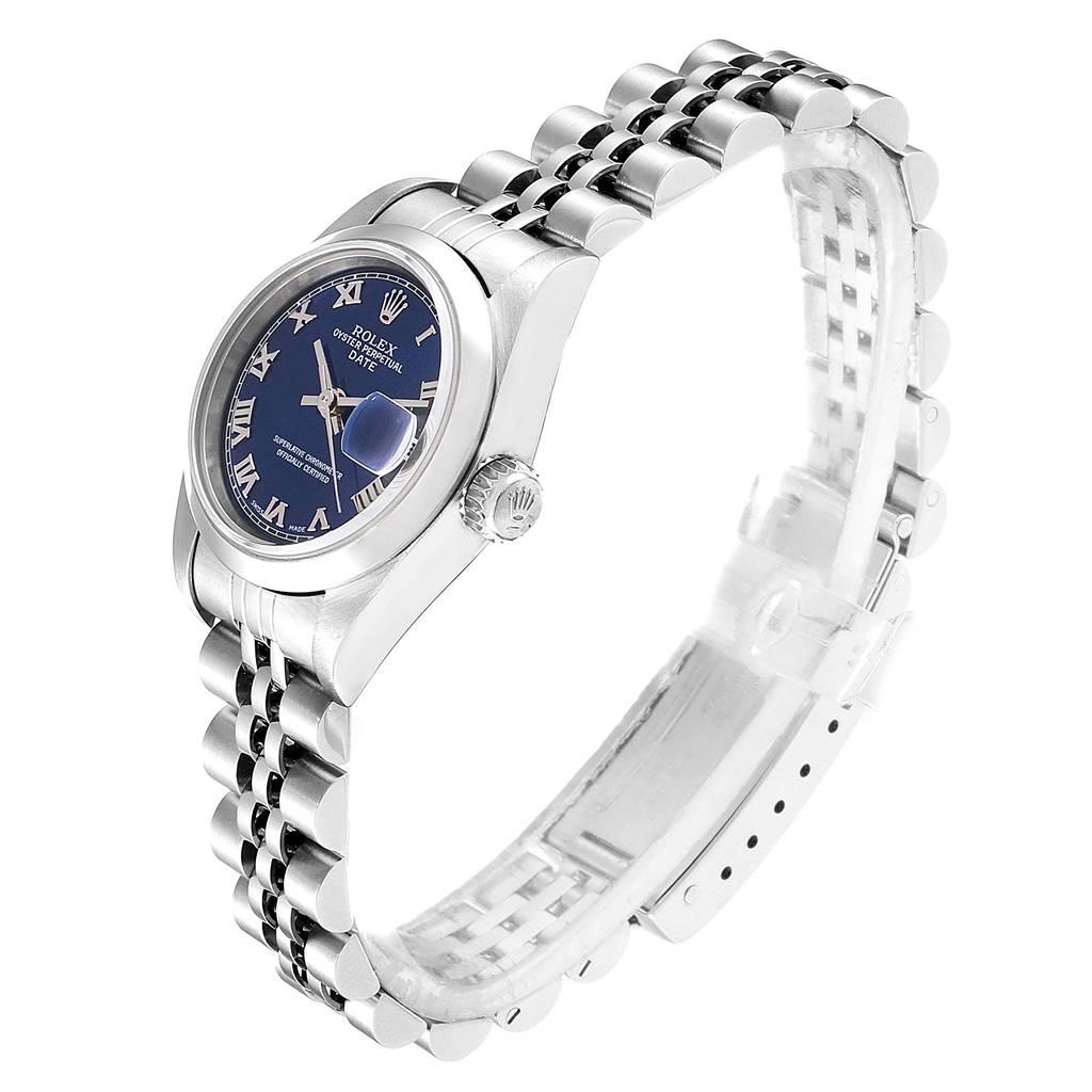 Women's Rolex Date Blue Roman Dial Steel Ladies Watch 79160 Box Papers