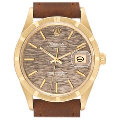 Rolex Date Brick Dial Engine Turned Bezel Vintage Yellow Gold Mens Watch 1501