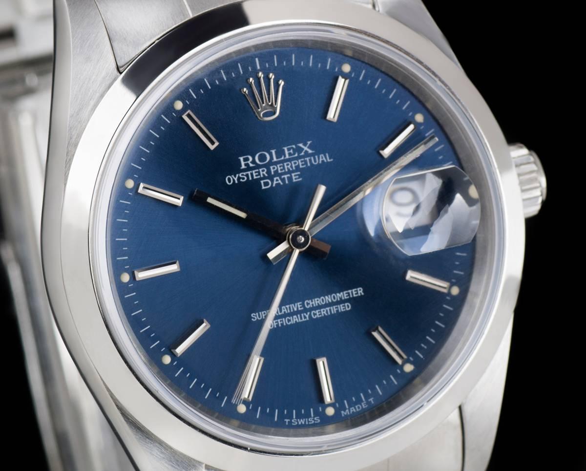 Rolex Stainless Steel Blue Dial Date Automatic Wristwatch In Excellent Condition In London, GB