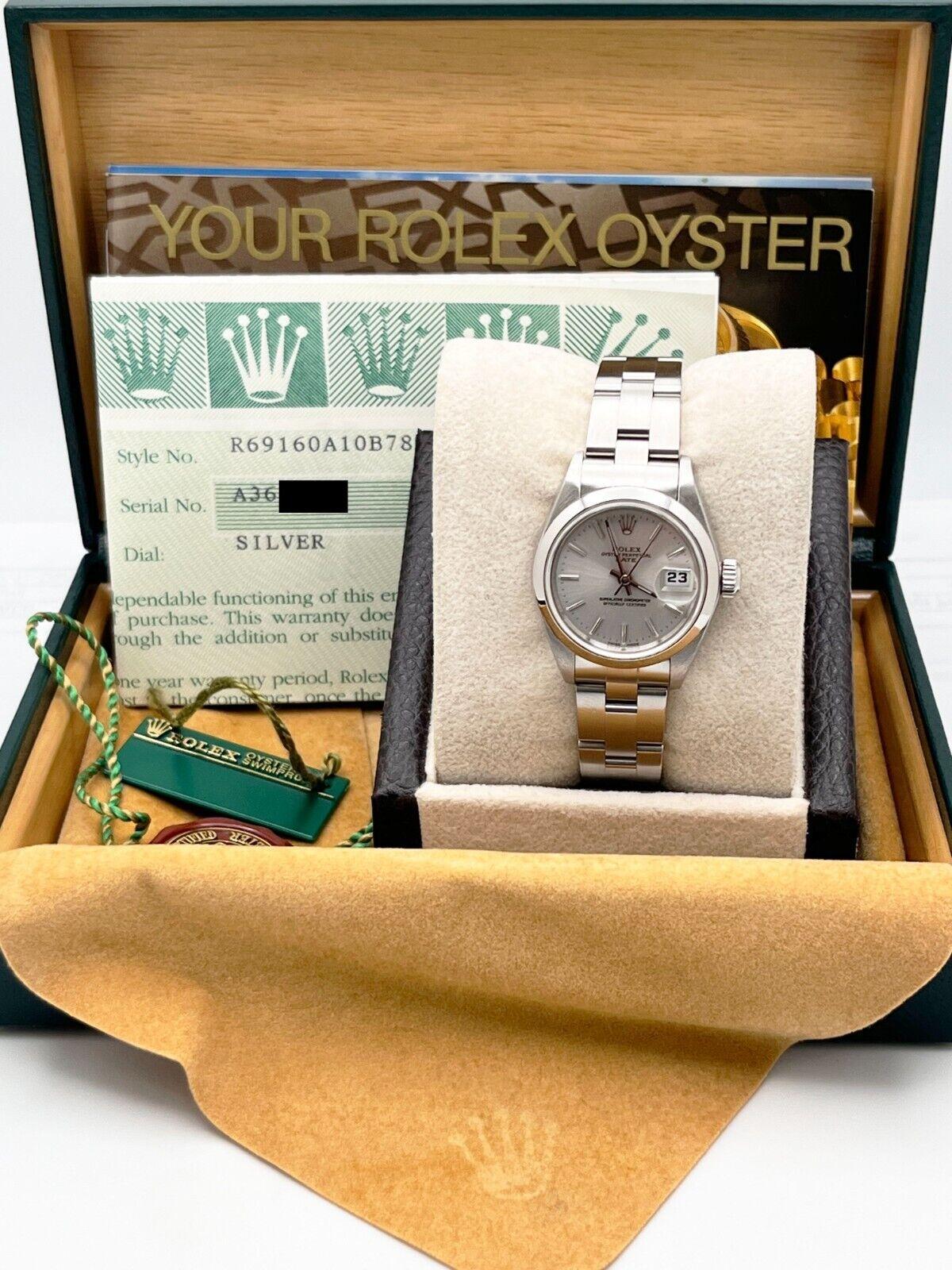 Rolex Date Ladies 69160 Silver Dial Stainless Steel Box Papers For Sale 1
