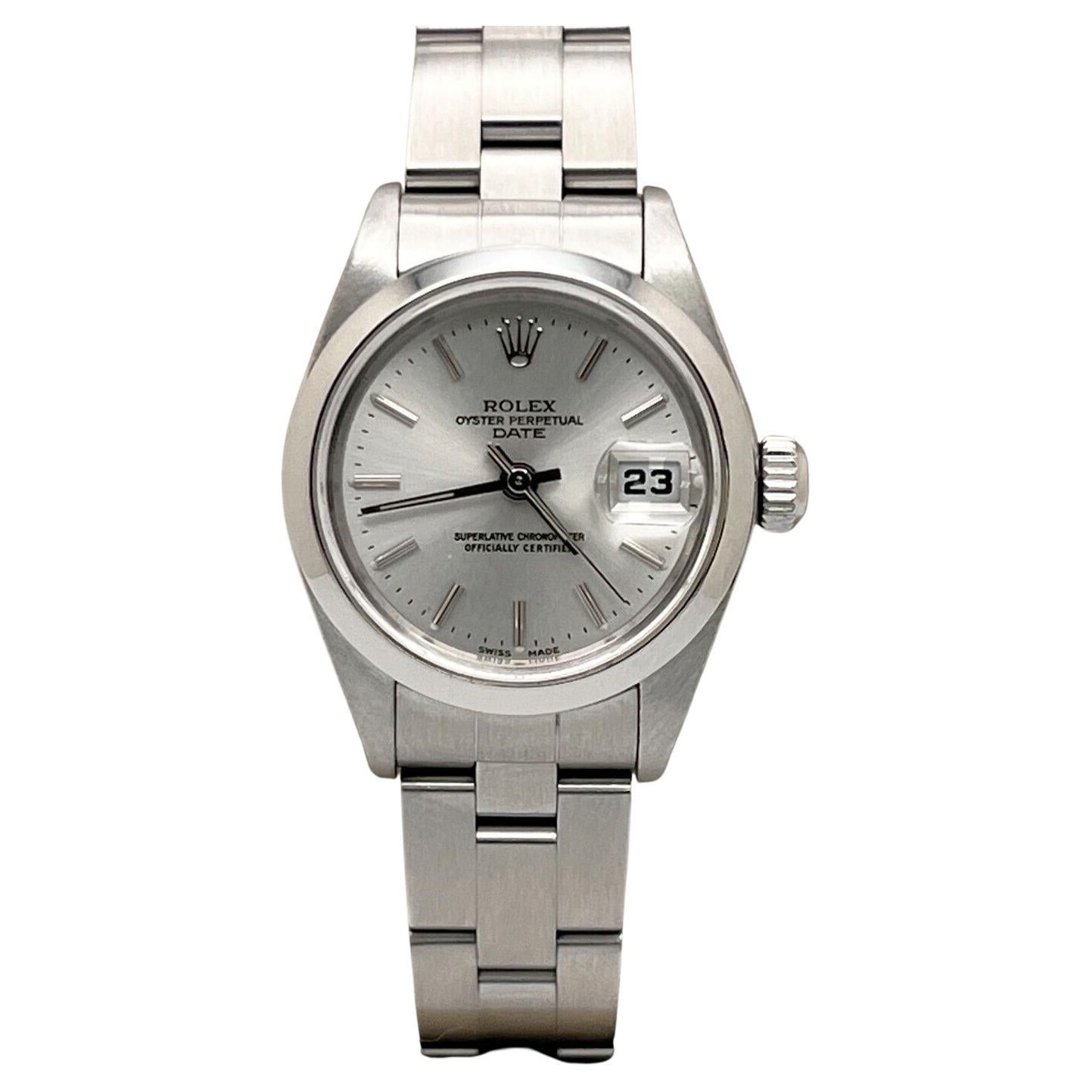 Rolex Date Ladies 69160 Silver Dial Stainless Steel Box Papers