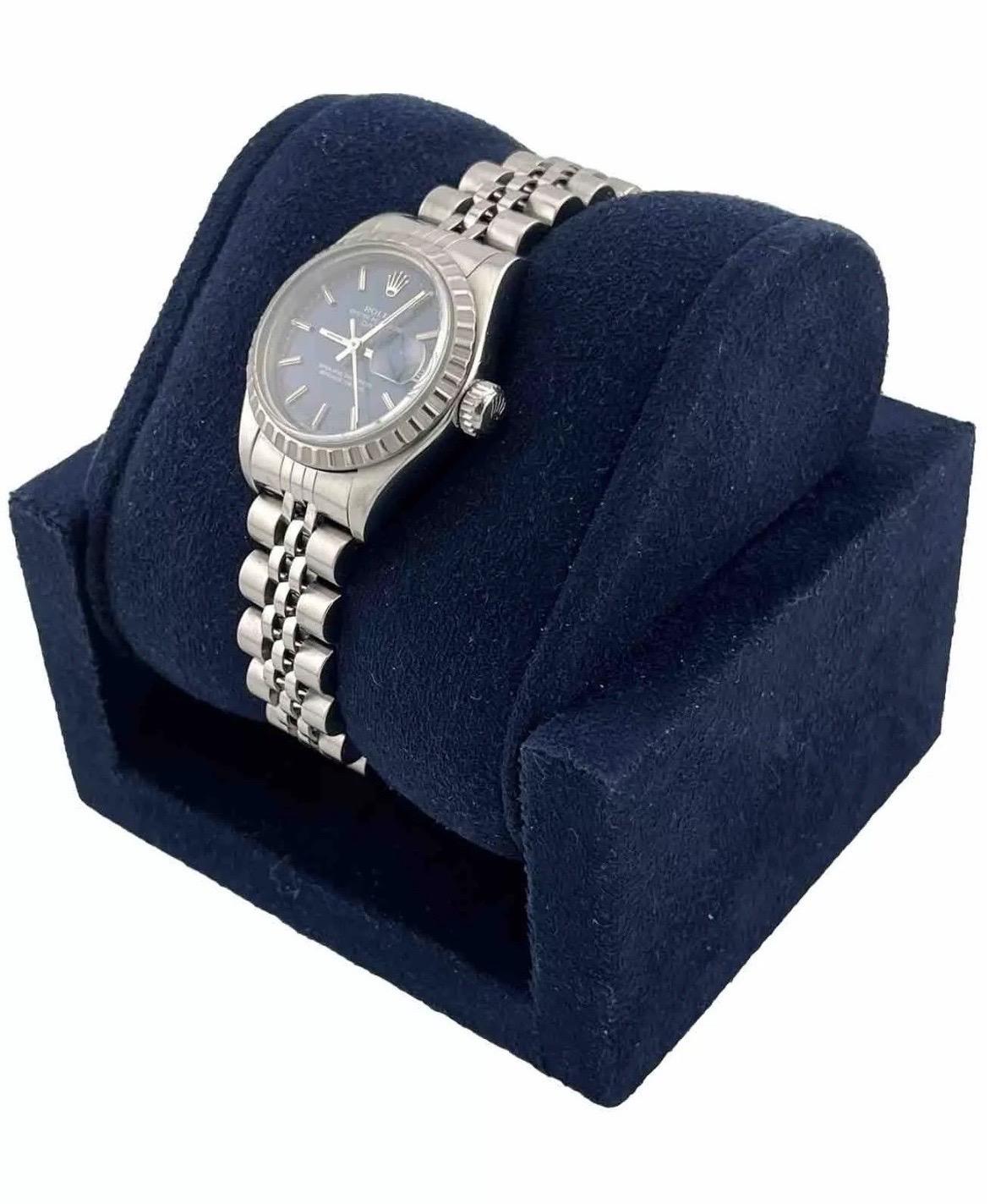 Women's Rolex Date Ladies Stainless Steel Watch Quickset Jubilee Band Blue Dial 69240 For Sale