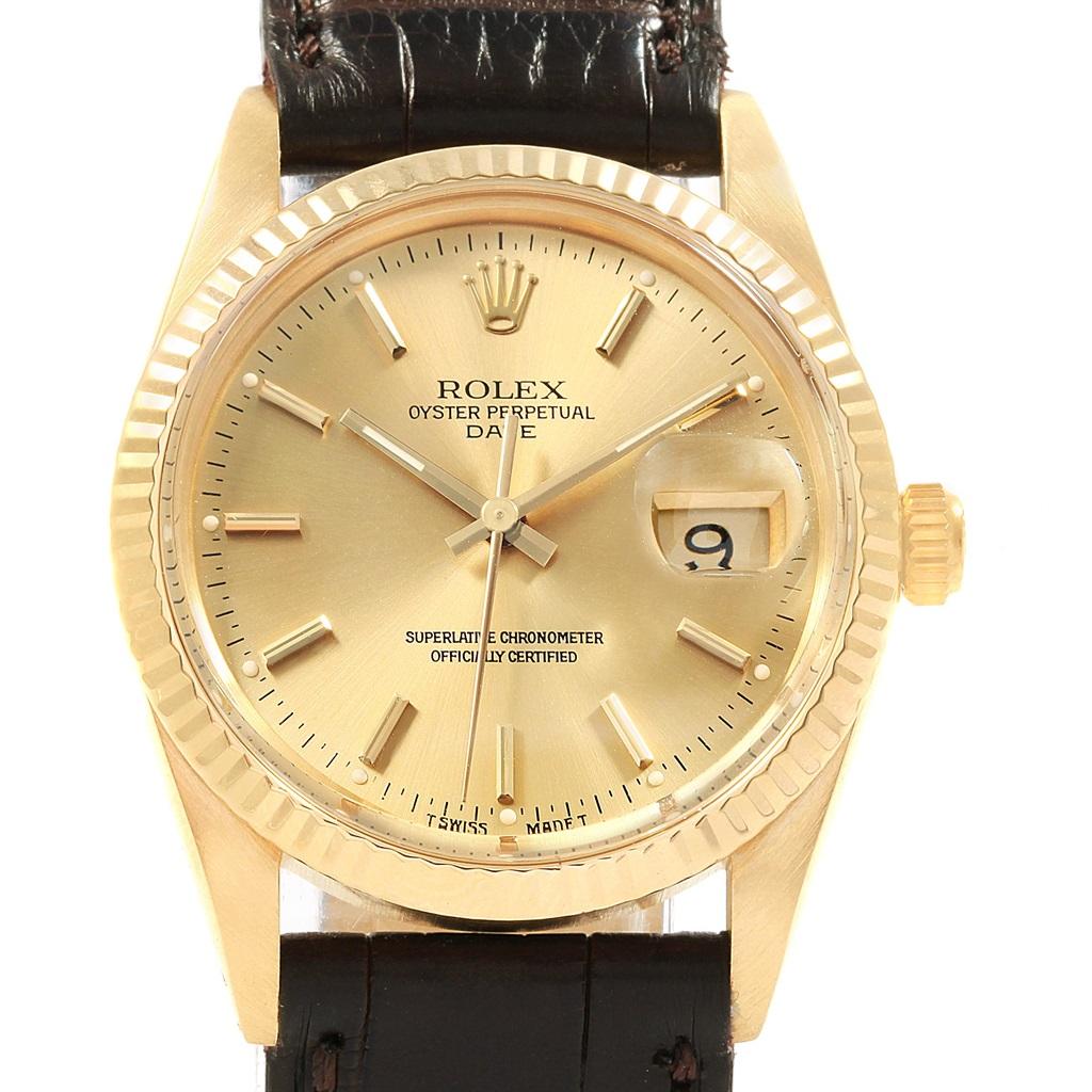 Rolex Date Men's 14 Karat Yellow Gold Vintage Men’s Watch 15037 In Fair Condition For Sale In Atlanta, GA