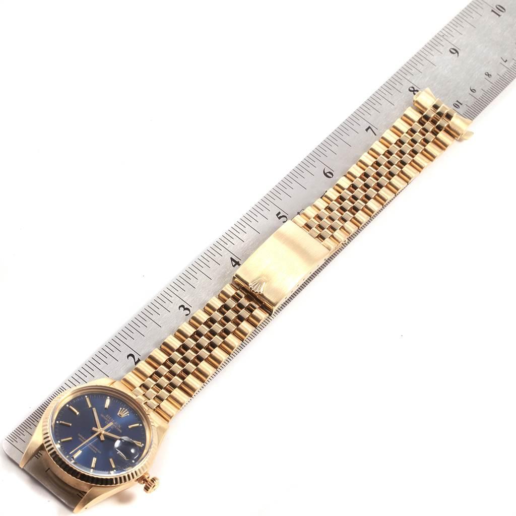 Rolex Date Men's 14 Karat Yellow Gold Blue Dial Vintage Men's Watch 15037 For Sale 7