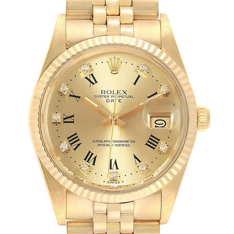 Rolex Date Men's 14 Karat Yellow Gold Diamond Vintage Men's Watch 15037 For  Sale at 1stDibs | rolex 7290, rolex 14k gold watch men's, adexe watch  008254b
