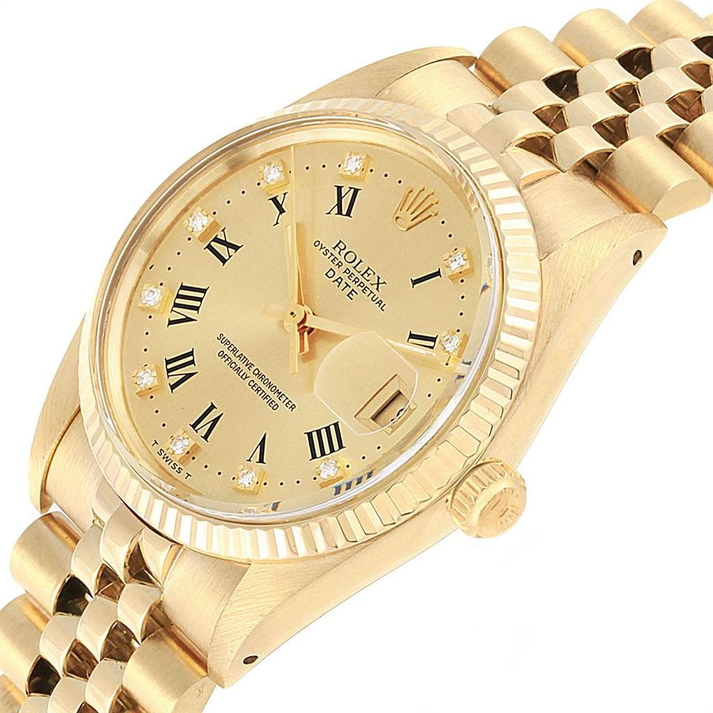 Rolex Date Men's 14 Karat Yellow Gold Diamond Vintage Men's Watch 15037 In Good Condition For Sale In Atlanta, GA
