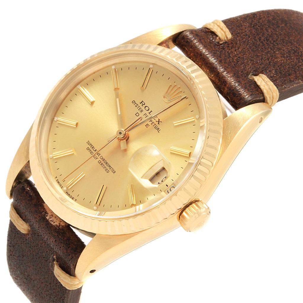 Rolex Date Men’s 14 Karat Yellow Gold Vintage Men’s Watch 15037 For Sale 8