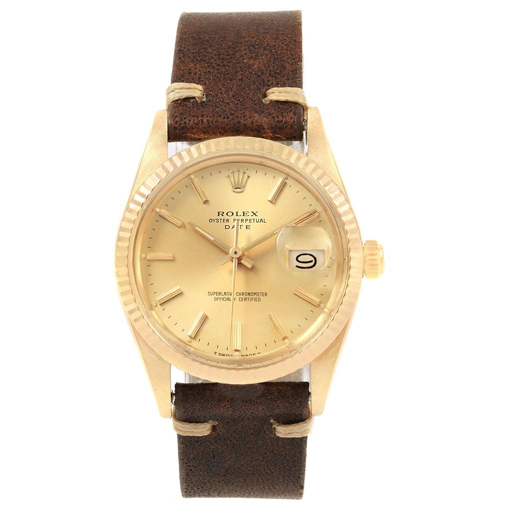 Rolex Date Men’s 14 Karat Yellow Gold Vintage Men’s Watch 15037 For Sale 1